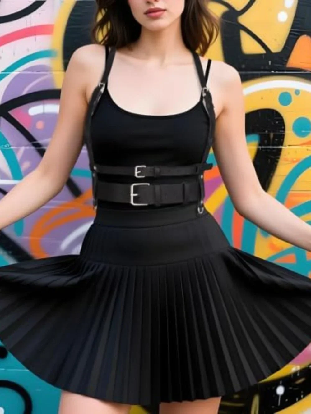 Punk Leather Harness Waist Belt for Women PU Leather Corset Belt Adjustable